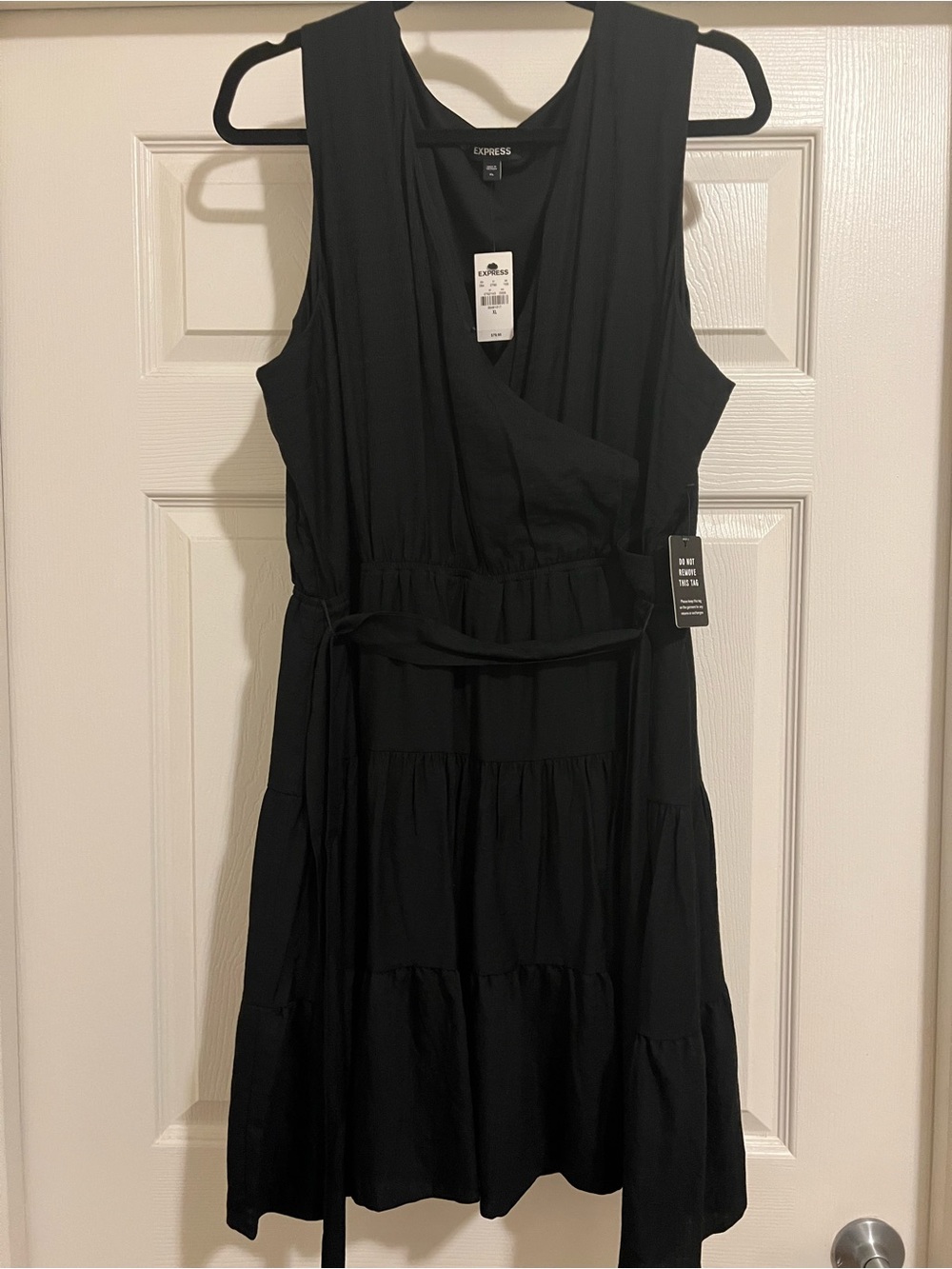 Express Black Sleeveless Wrap Tiered Midi Dress